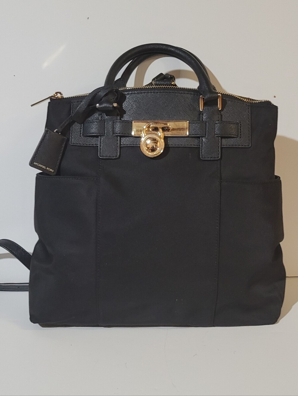 Michael Kors Hamilton Nylon Black Top Zip Gold Hardware Backpack NOS